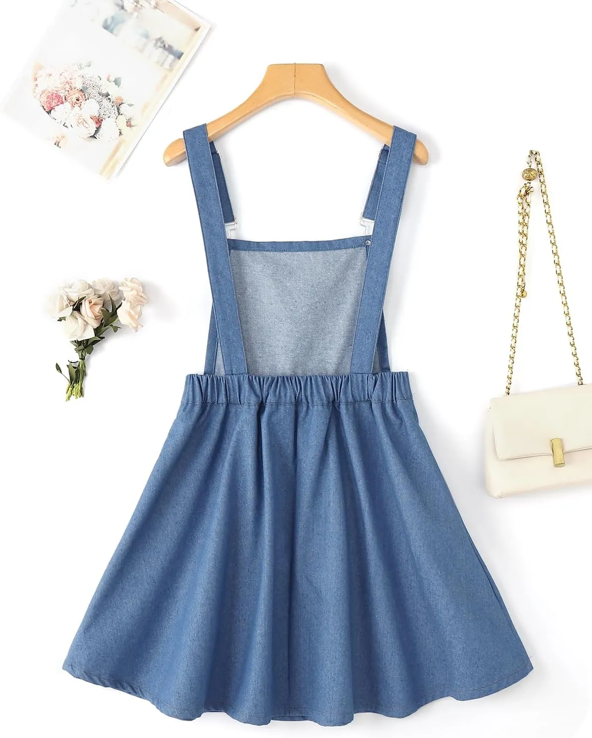 YOINS Overall Pinafore Dresses for Women Adjustable Straps Pleated Mini Cute Suspender Skirts Pinafore Dress