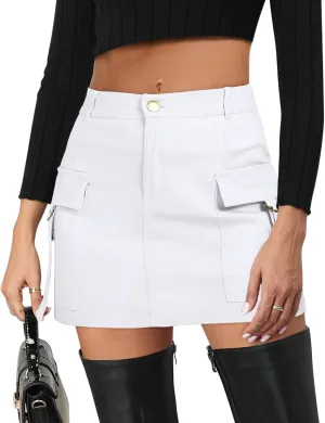Zando High Waisted Cargo Mini Skirt Y2K Bodycon Denim Mini Skirt Y2K Jean Skirt with Pockets Y2K Button Cargo Skirt