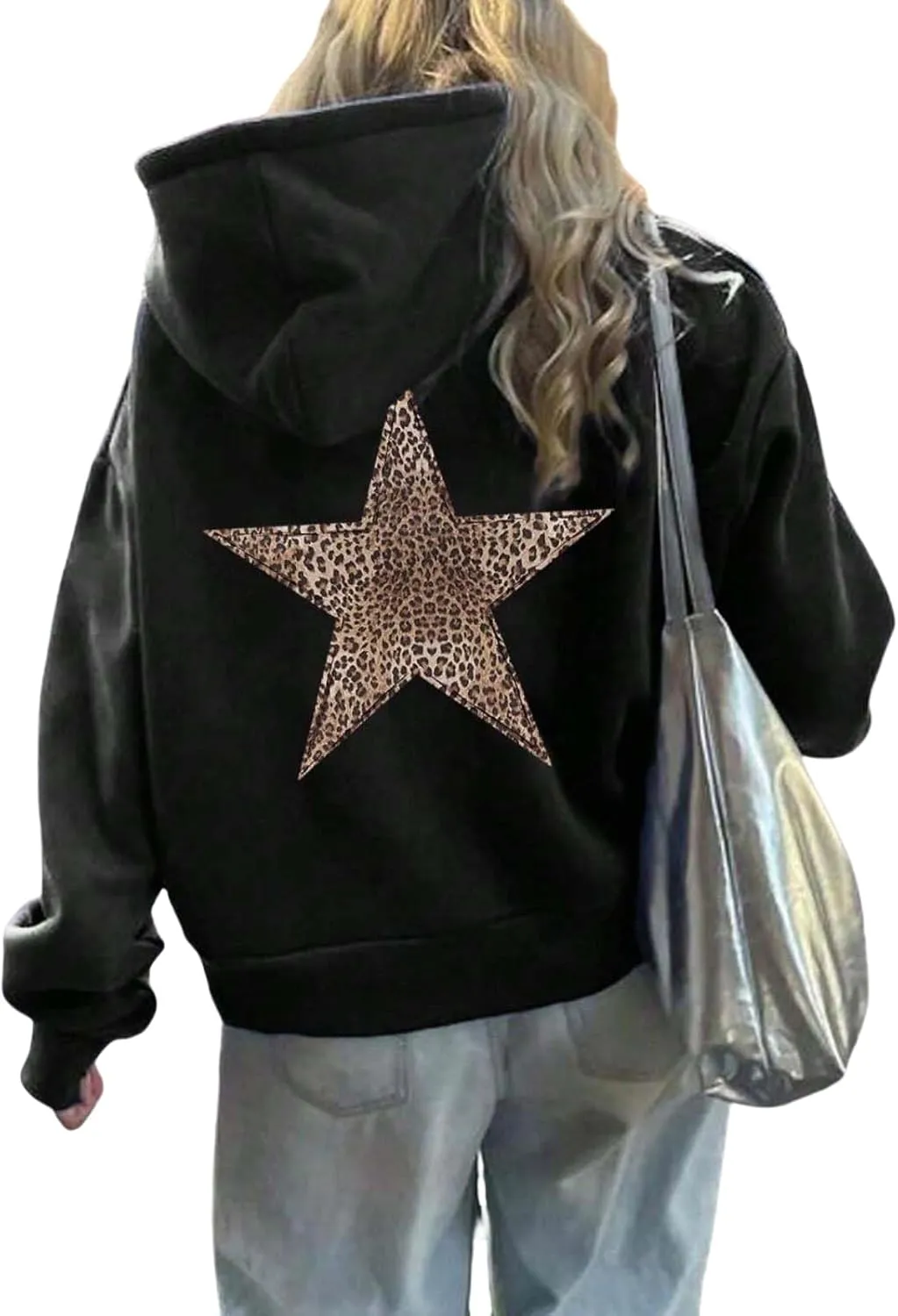ZWRXW Oversized Graphic Hoodie Sweatshirt for Women Leopard Star Long Sleeve Pullover Sweater Fashion Y2K Outfits Tops