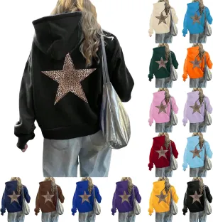 ZWRXW Oversized Graphic Hoodie Sweatshirt for Women Leopard Star Long Sleeve Pullover Sweater Fashion Y2K Outfits Tops