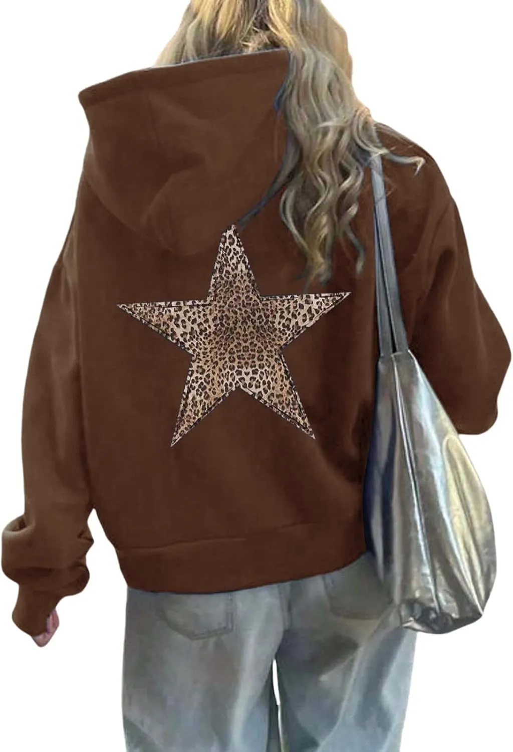 ZWRXW Oversized Graphic Hoodie Sweatshirt for Women Leopard Star Long Sleeve Pullover Sweater Fashion Y2K Outfits Tops