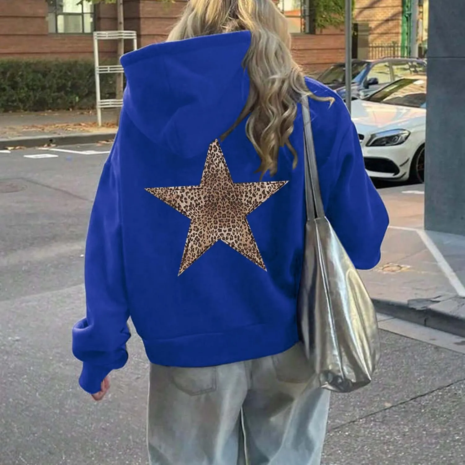 ZWRXW Oversized Graphic Hoodie Sweatshirt for Women Leopard Star Long Sleeve Pullover Sweater Fashion Y2K Outfits Tops